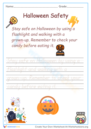 Halloween Safety Cursive Writing | Grade 2 Printable