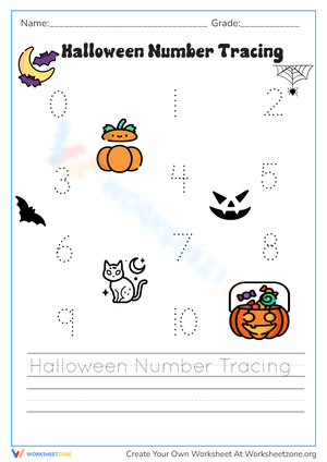 Halloween Number Tracing Worksheet