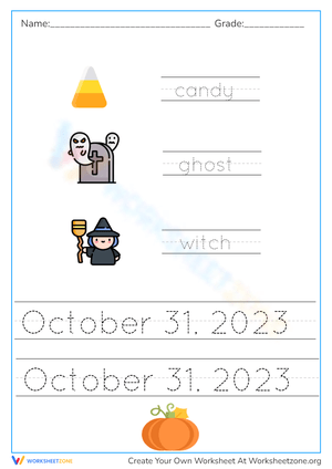 Grade 1 Halloween Tracing — Printable Worksheet