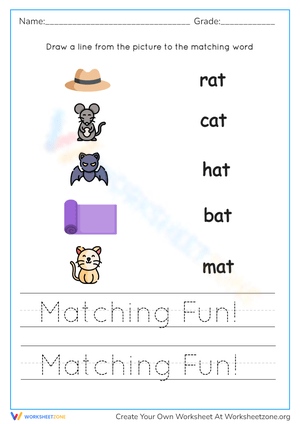 Picture-Word Matching: CVC Words - Early Literacy Worksheet