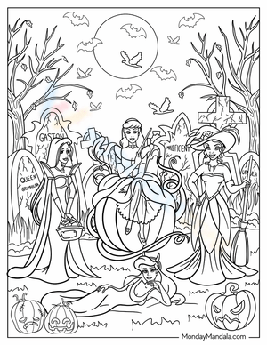 Halloween Disney Princesses Coloring Page