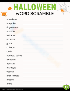 Spooky Halloween Word Scramble Worksheet