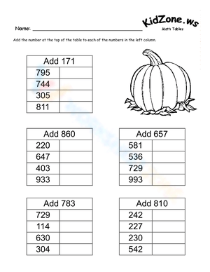 Math Tables Addition with Pumpkins