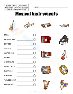 Learn Musical Instruments Vocabulary with This Worksheet