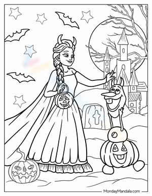 Elsa and Olaf Halloween Coloring Page
