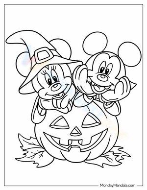 Halloween Mickey and Minnie Mouse Coloring Page