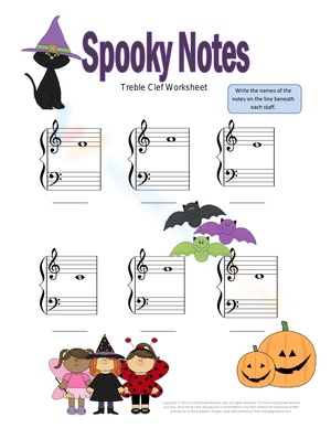 Spooky Notes for Treble Clef Worksheet
