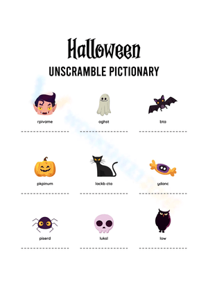 Halloween Unscramble Pictionary Game