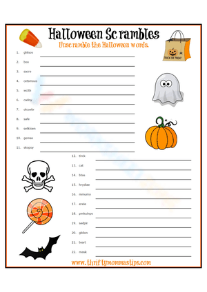 Solve Halloween Word Scrambles Puzzle