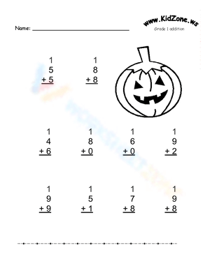 Pumpkin Themed Grade 1 Addition Worksheet