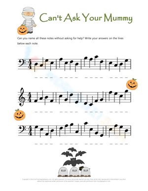 Halloween Note Name Worksheet with Mummy