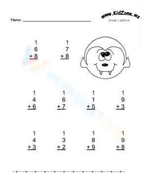 Grade 1 Addition Worksheet with Monster