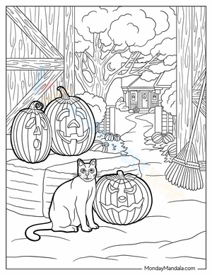 Halloween Jack-o'-lantern Scene Coloring Page