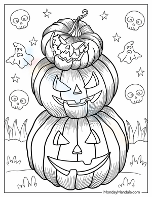 Stacked Jack-o'-lanterns Halloween Coloring Page