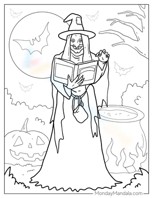 Witch Casting a Spell Halloween Coloring