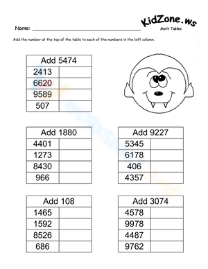 Four-Digit Number Math Tables!