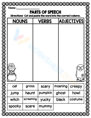 Parts of Speech Worksheet — Printable Grade 1 ELA