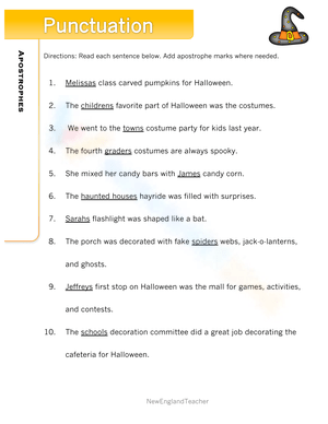 Halloween Punctuation: Quotation Marks & Apostrophes Worksheet