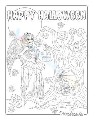 Halloween Goth Fairy Scene Coloring Page