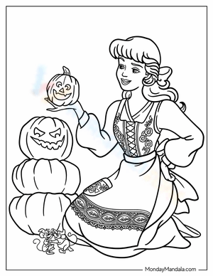 Cinderella Making Jack-o'-Lantern Coloring Page