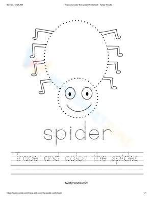 Trace and Color the Spider Halloween Worksheet