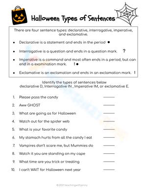 Halloween Sentence Types — Essential Grade 1-2 Worksheet
