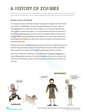 A History of Zombies Halloween Worksheet