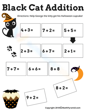 Halloween Black Cat Addition Worksheet
