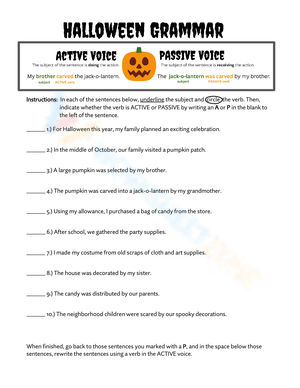 Halloween Grammar - Active & Passive Voice