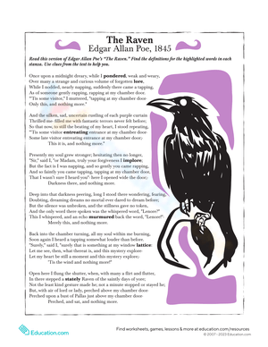 The Raven: A Reading Comprehension Halloween Worksheet
