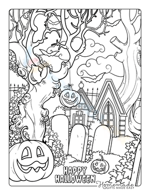 Spooky Pumpkins in Graveyard Halloween Scene