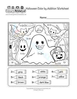 Halloween Color by Addition Worksheet