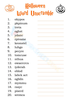 Halloween Word Unscramble Puzzle
