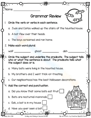 Halloween Grammar Review | Printable Grade 2 Worksheet