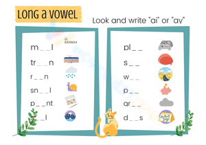 Long A Vowel Teams Worksheet: AI and AY Spelling Practice