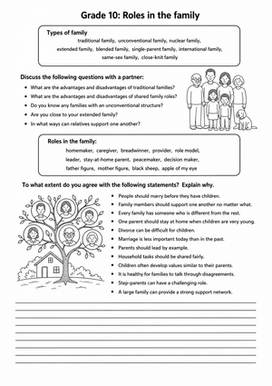 Family Roles & Dynamics Worksheet | Grade 10 Essential