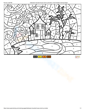 Halloween Haunted House Color by Number Worksheet