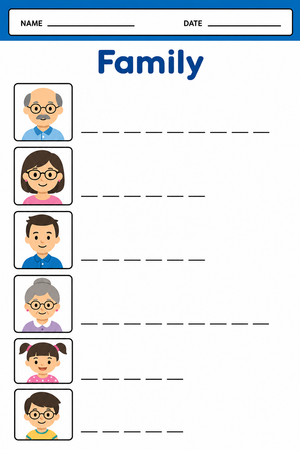 Printable Family Spelling Worksheet | Grade K-1 English