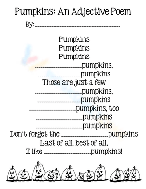 Pumpkins Adjective Poem Worksheet