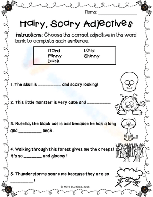 Hairy Scary Adjectives Worksheet