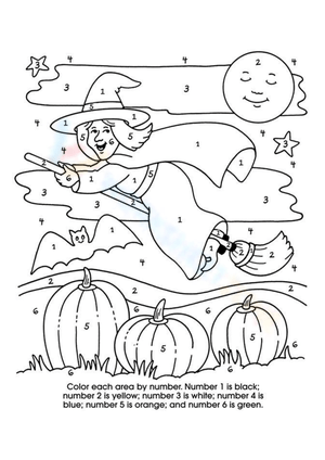 Halloween Witch Color by Number Worksheet