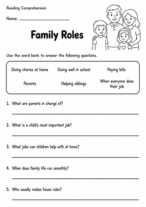 Grade 2 Family Roles — Printable No-Prep Worksheet