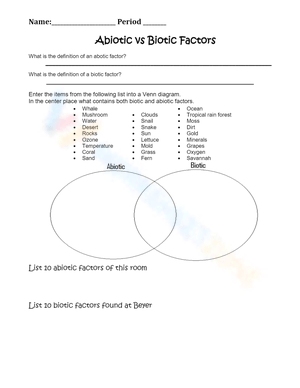 Abiotic and Biotic Factors Worksheet