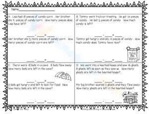 Halloween Story Problems Worksheet