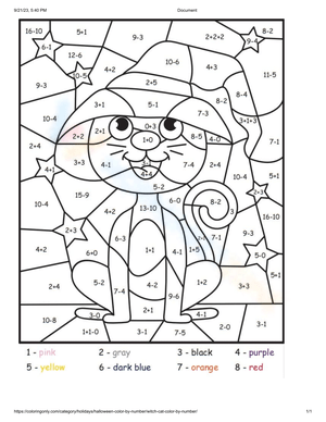 Witch Cat Fun: Color by Number Halloween