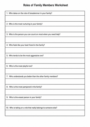 Roles of Family Members Worksheet