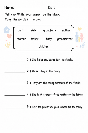 Family Roles Worksheet | Grade 1 Essential Practice