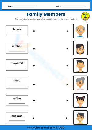 Family Members Matching Worksheet