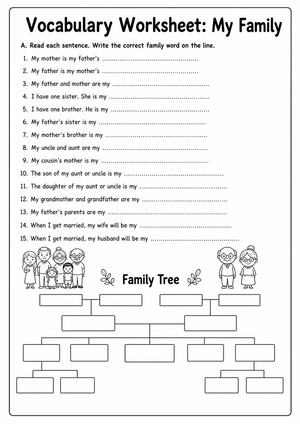Grade 2 Family Vocabulary — Printable No-Prep Worksheet