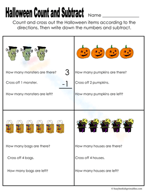 Halloween Count and Subtract Worksheet